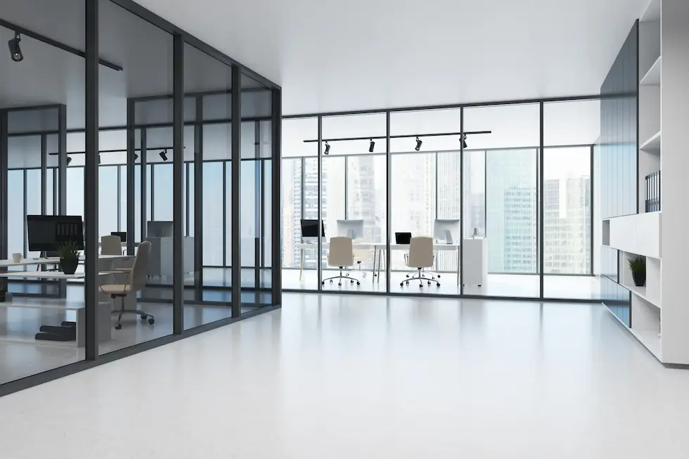 full glass walls in office